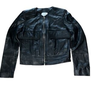 Sandro Paris black smooth lambskin leather jacket NWOT size 2